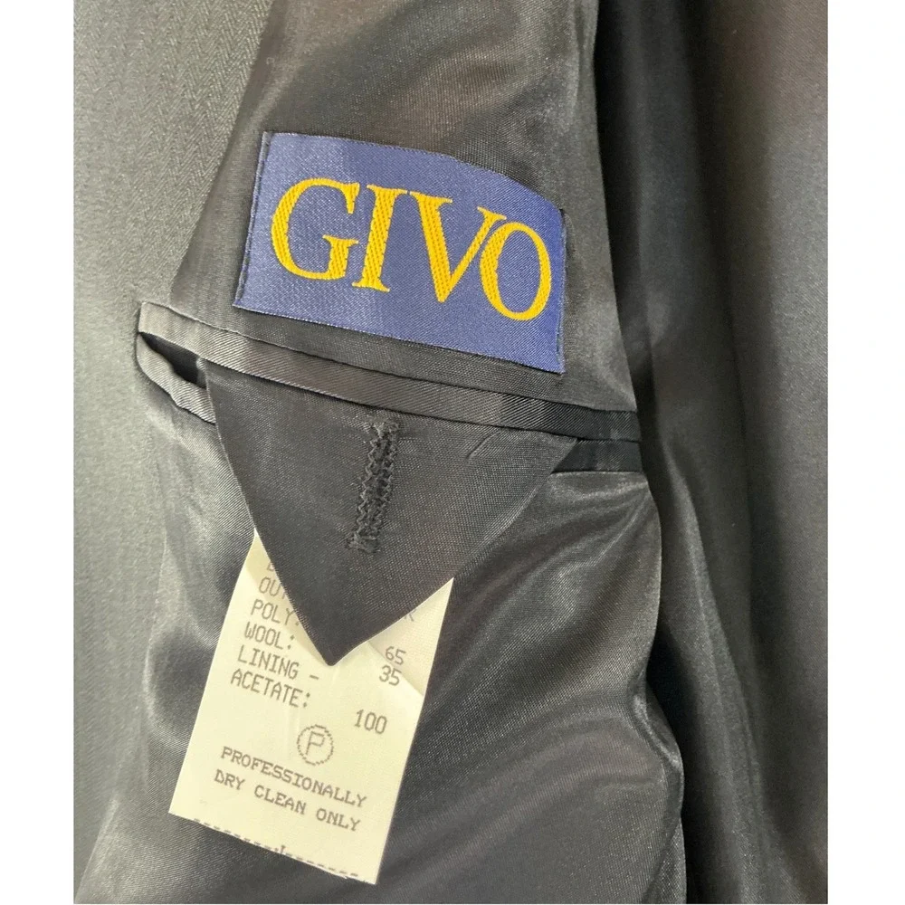 GIVO Blazer Jacket Mens 48 Black Herringbone Wool Blend 3-Button Suit Coat NEW
